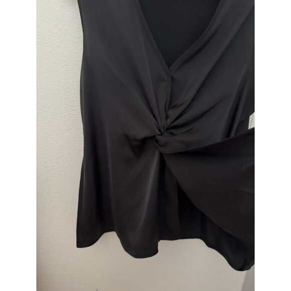 NWT Calvin Klein Twisted Surplice Top Blouse Black Career  Sleeveless VNeck Sz L - Picture 3 of 4